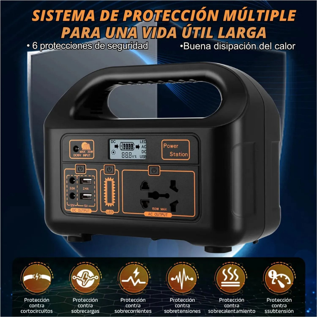 ESTACION DE ENERGIA SOLAR PORTATIL 150w