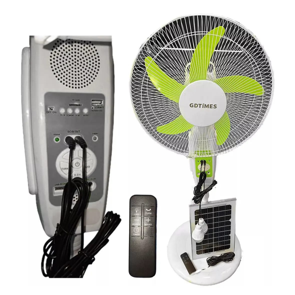 Ventilador Solar Recargable GD-956 16” + Panel Solar