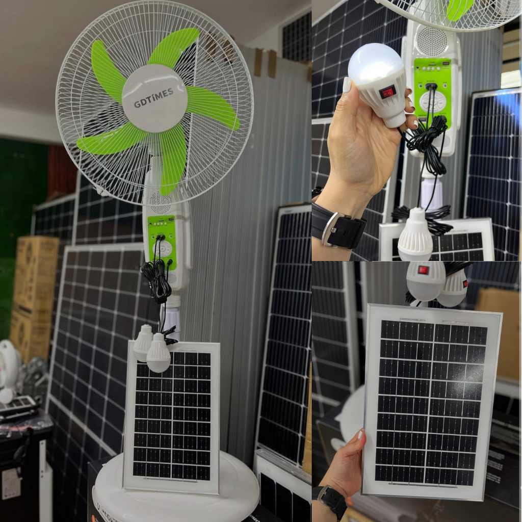 Ventilador Solar Recargable GD-956 16” + Panel Solar