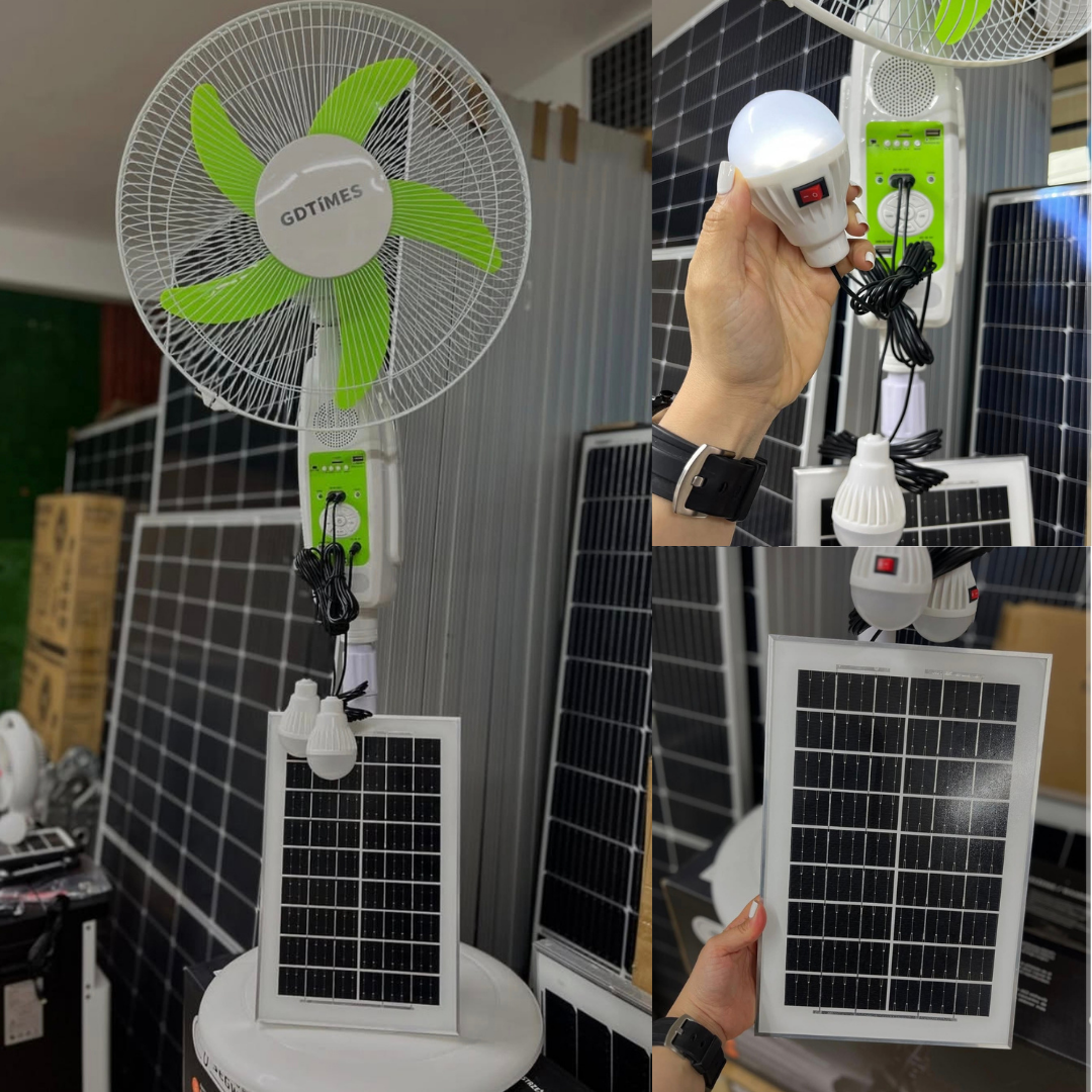 Ventilador Solar Recargable GD-956 16” + Panel Solar